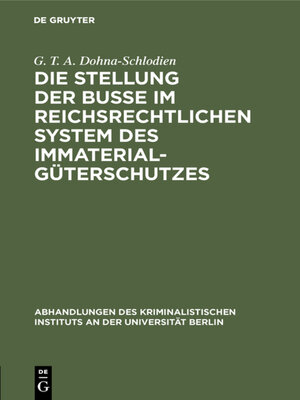 cover image of Die Stellung der Buße im reichsrechtlichen System des Immaterialgüterschutzes